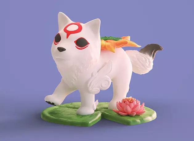Chibi Okami 3D Printable Figure Cute Wolf Goddess Model STL Model