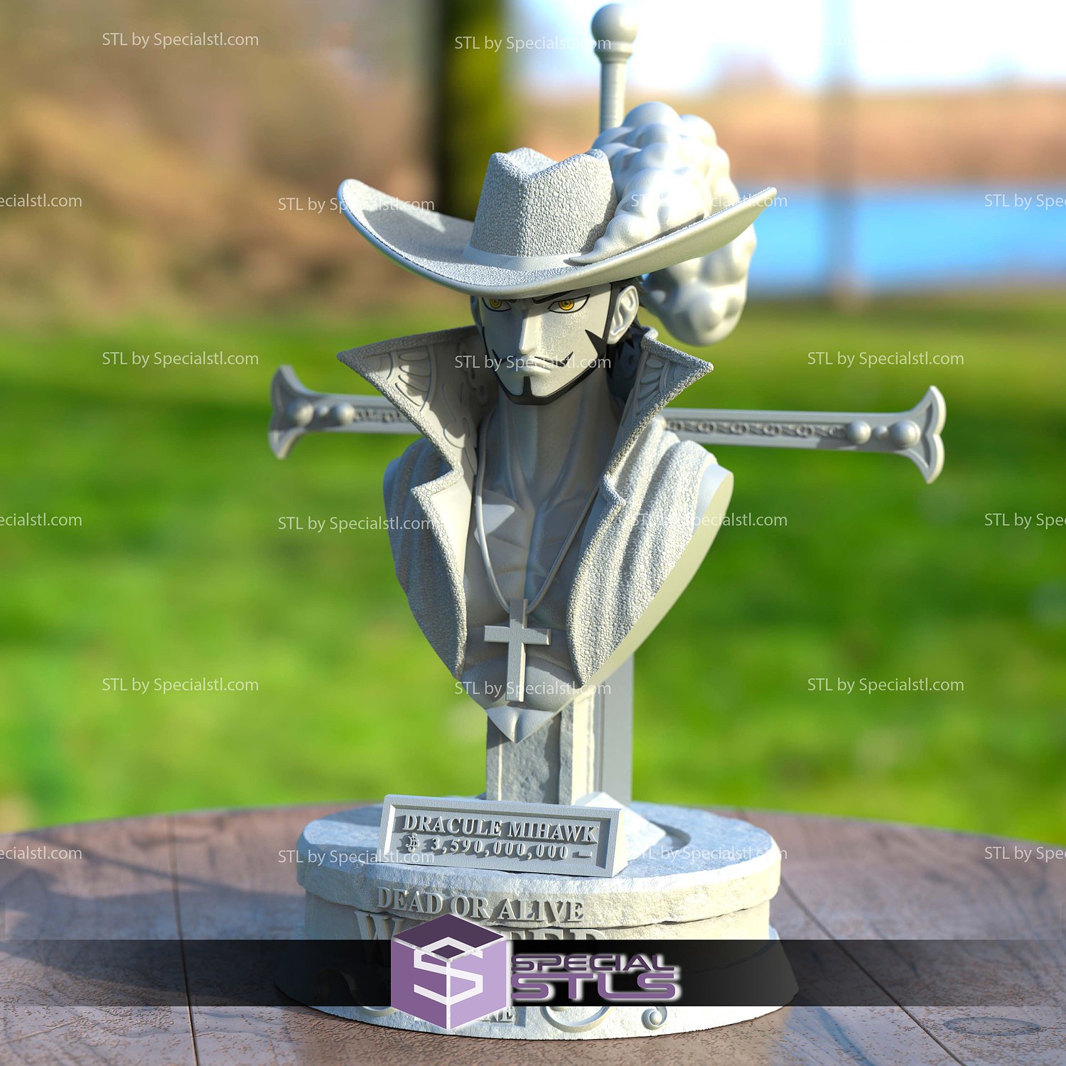 Dracule Mihawk Bust One Piece 3D Model Sculpture STL Model — view 2