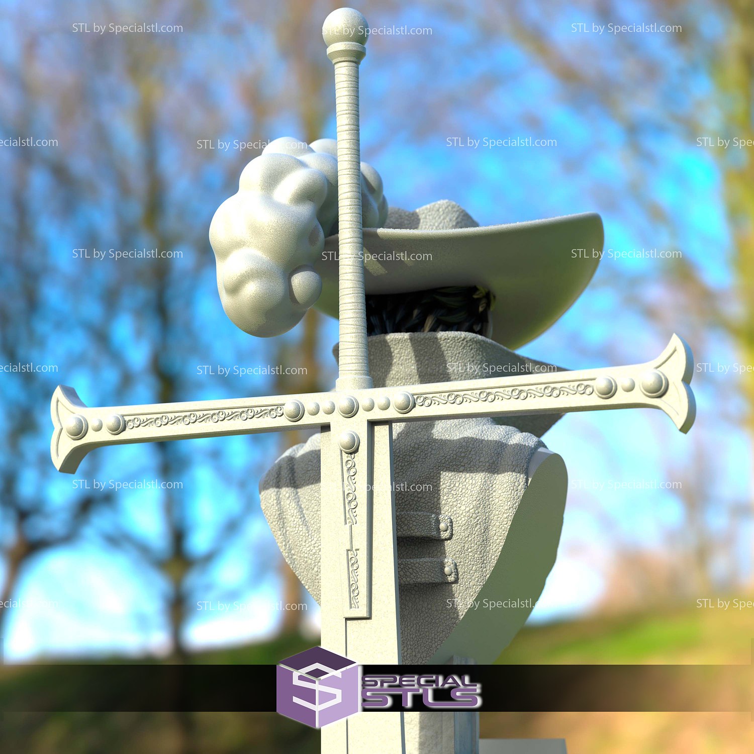 Dracule Mihawk Bust One Piece 3D Model Sculpture STL Model — view 3