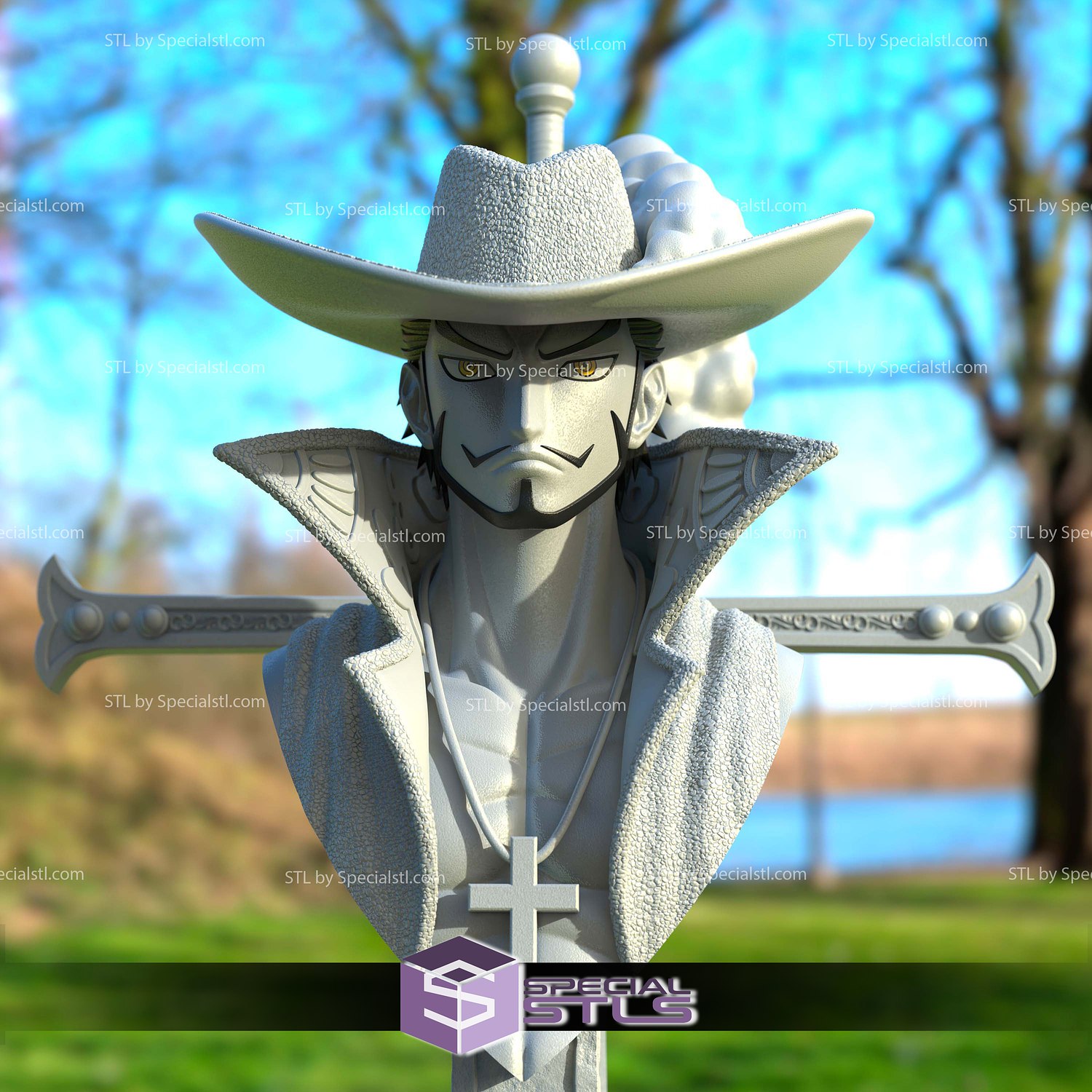 Dracule Mihawk Bust One Piece 3D Model Sculpture STL Model — view 4