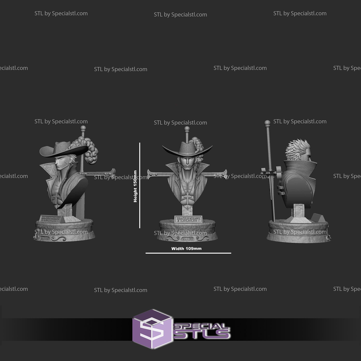 Dracule Mihawk Bust One Piece 3D Model Sculpture STL Model — view 7