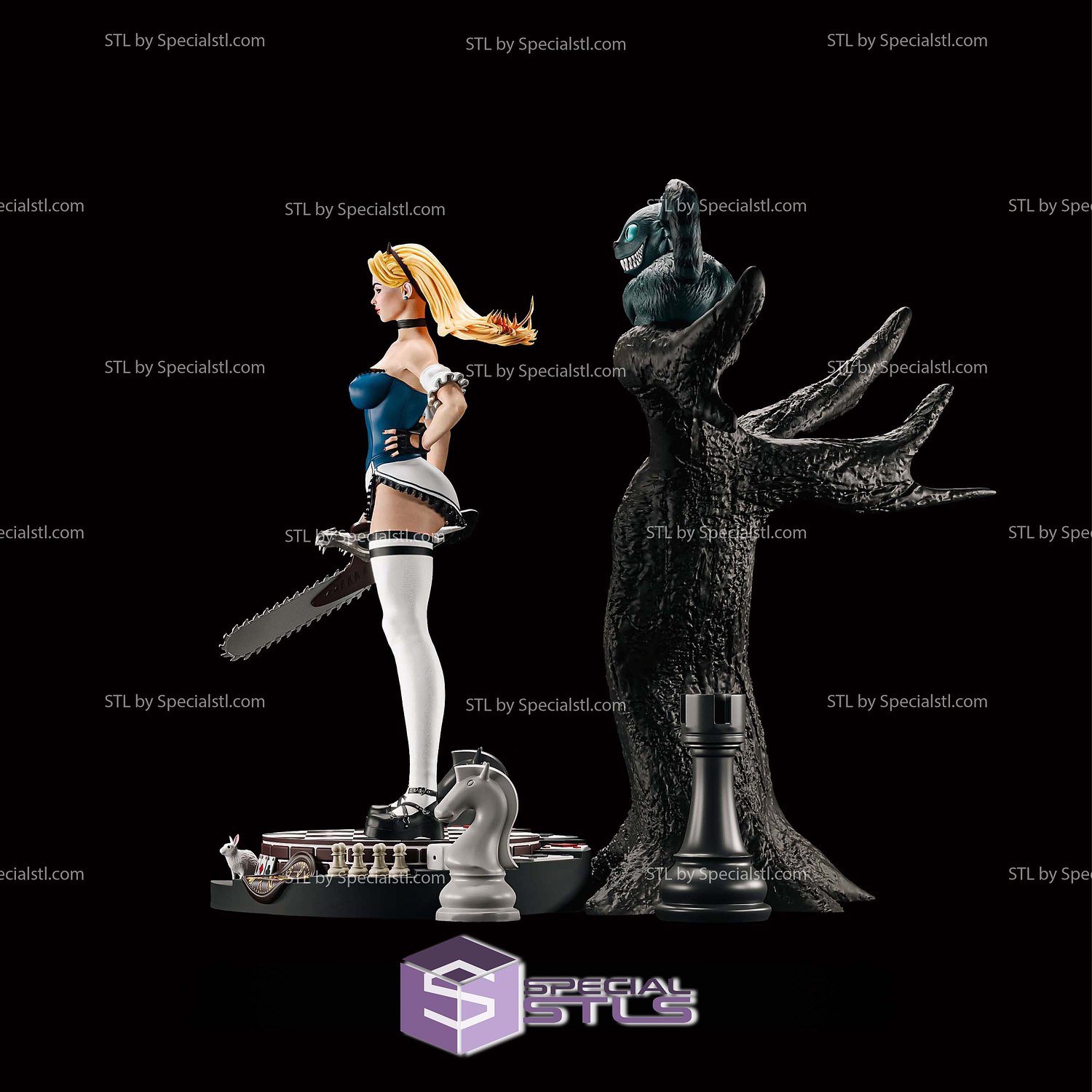 Alice in Wonderland Tree Diorama STL Files 3D Model — view 3