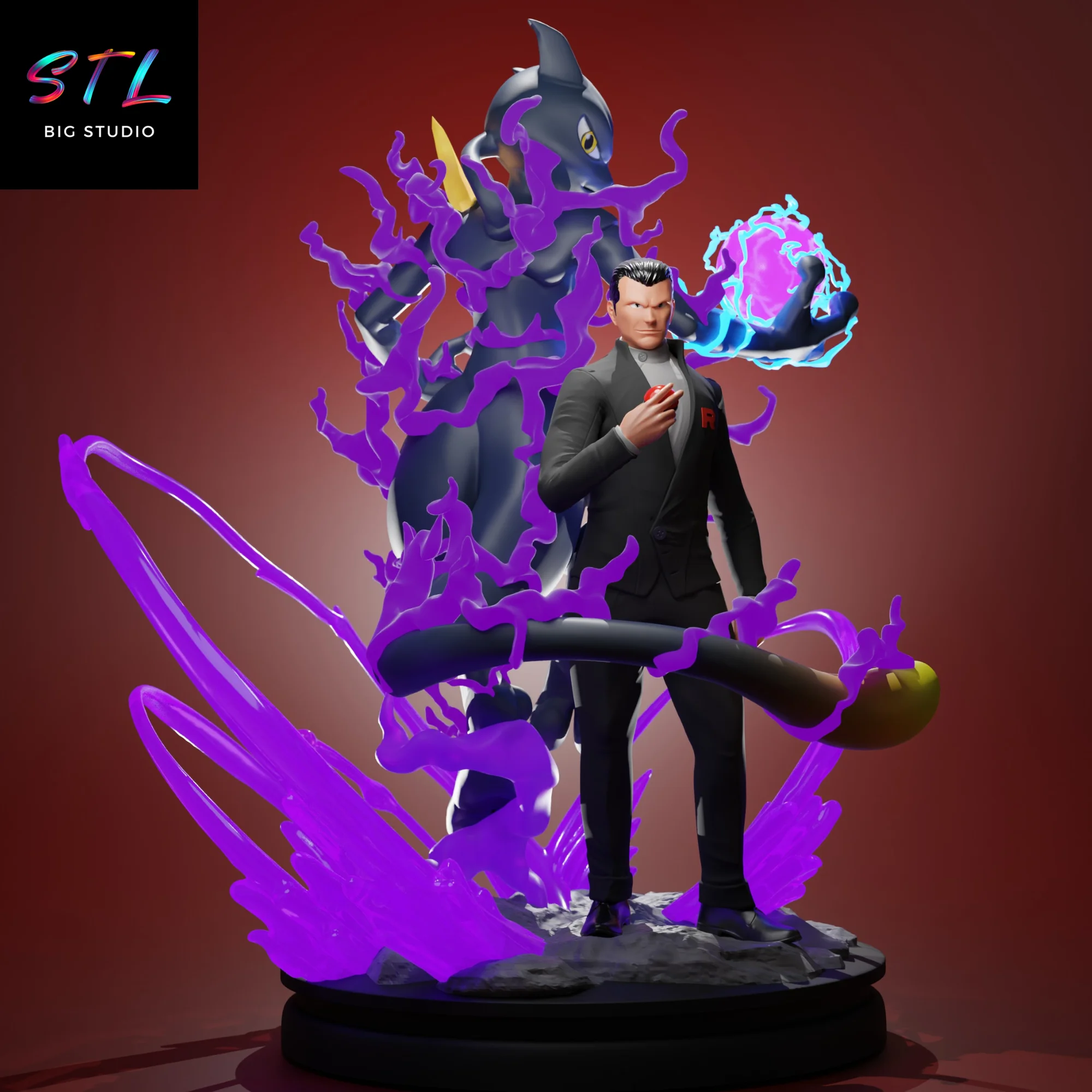 Giovanni and Mewtwo STL | 3D Printable Diorama | Pokémon Model