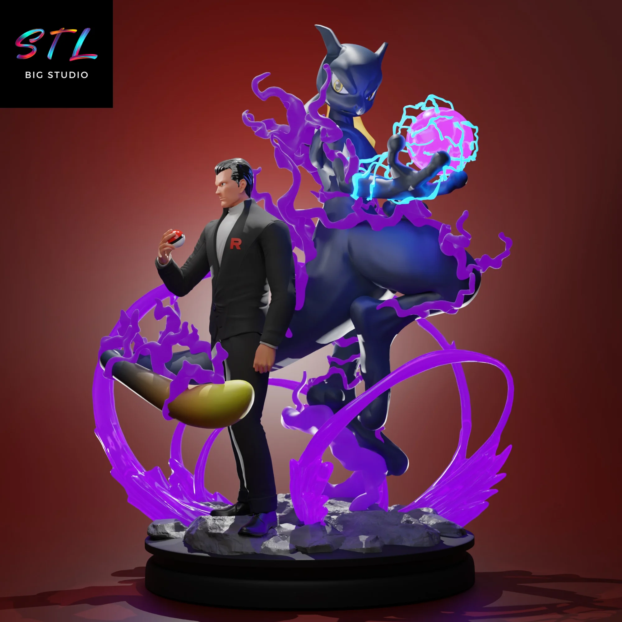 Giovanni and Mewtwo STL | 3D Printable Diorama | Pokémon Model — view 2