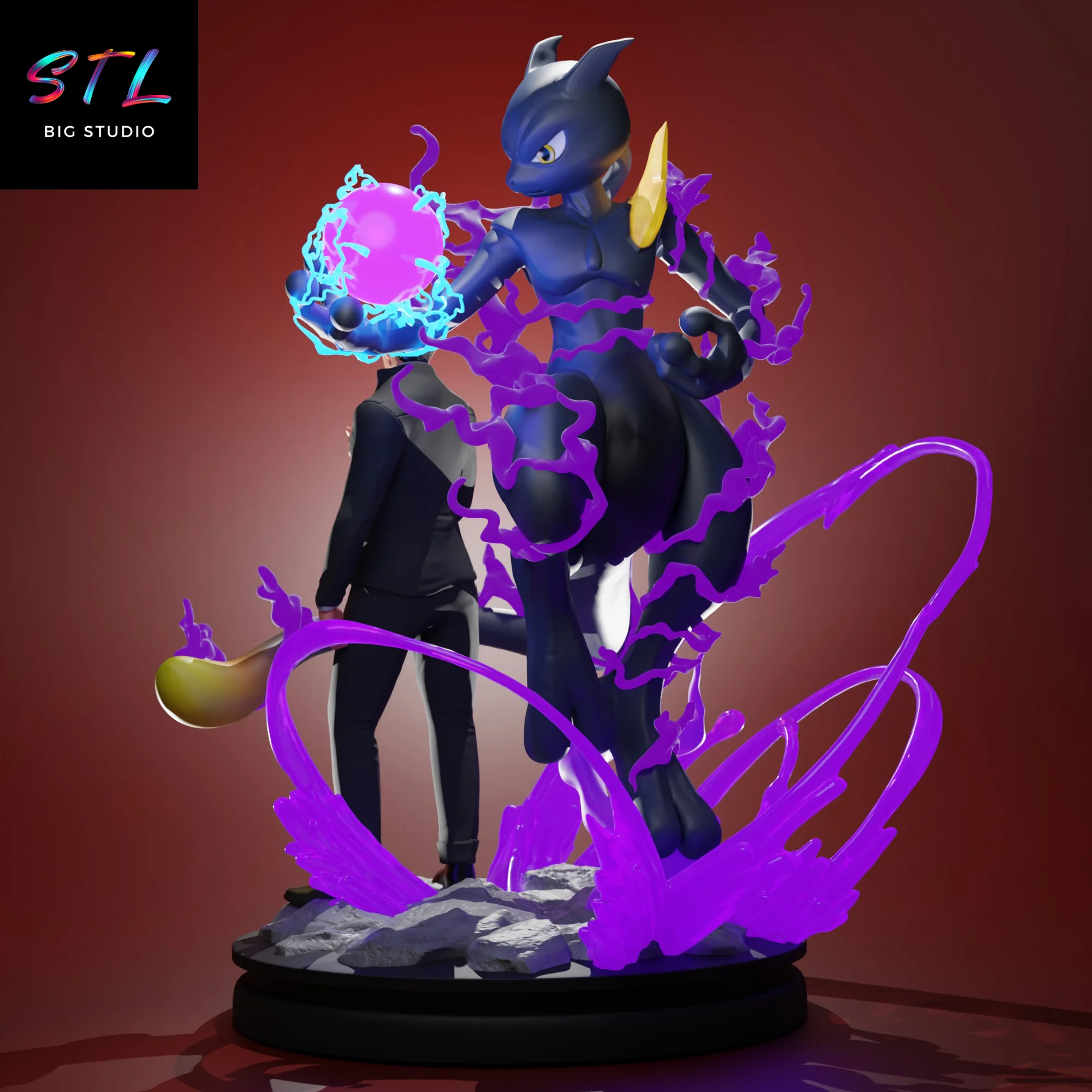 Giovanni and Mewtwo STL | 3D Printable Diorama | Pokémon Model — view 3
