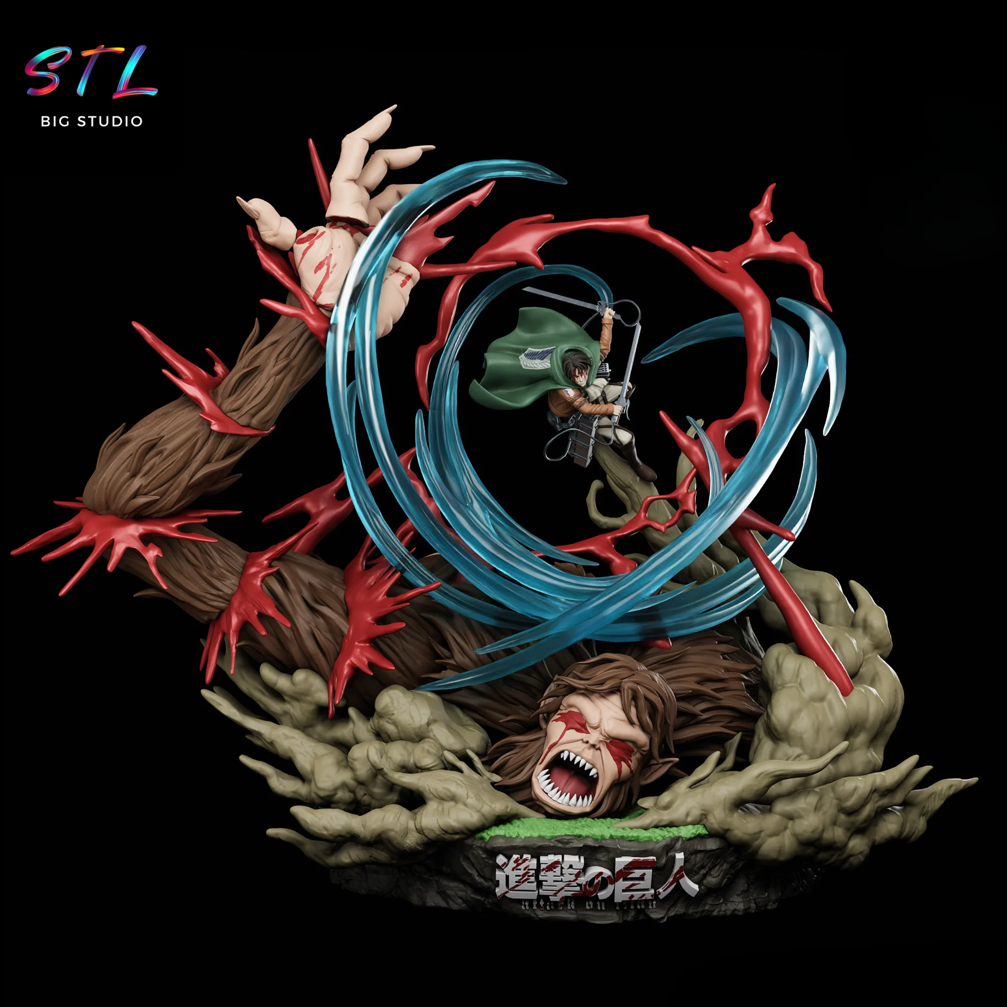 Levi vs Beast Titan Diorama STL | Attack on Titan | 3D Printable Figure Model