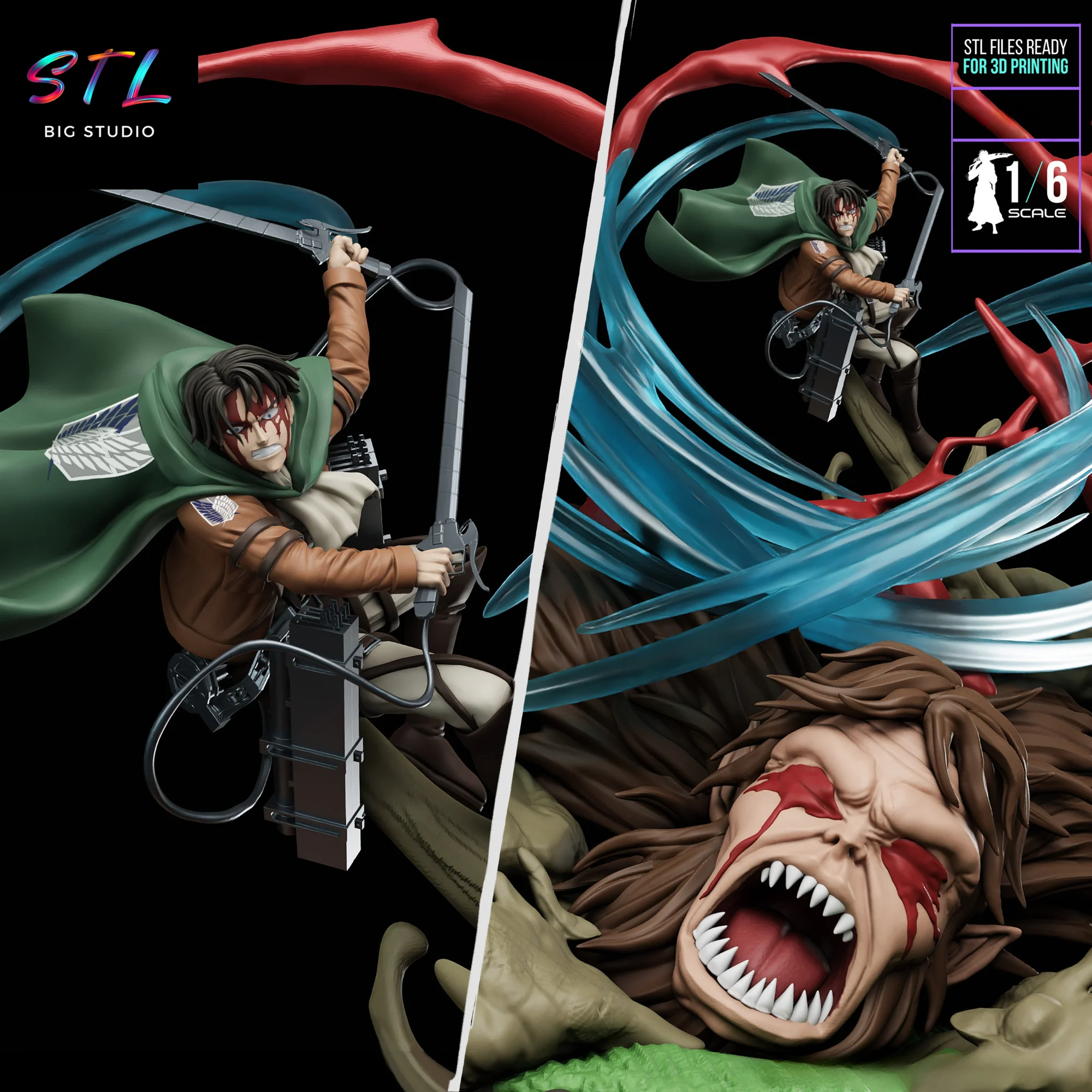 Levi vs Beast Titan Diorama STL | Attack on Titan | 3D Printable Figure Model — view 2