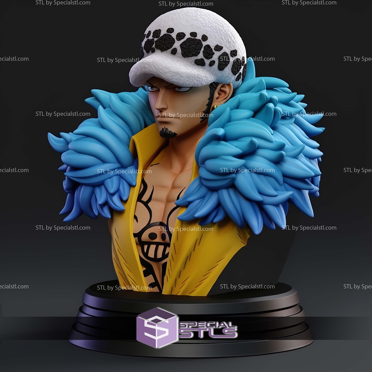 Trafalgar Law Bust STL Files 3D Model — view 6