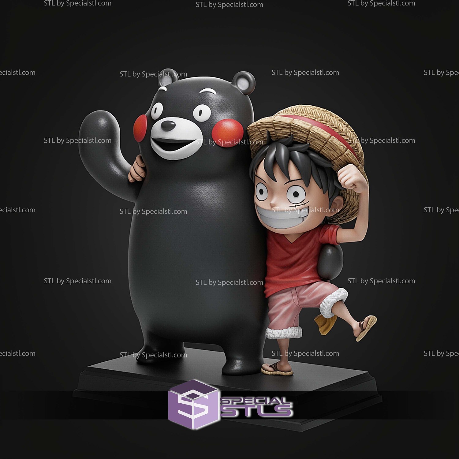 Kumamon And Luffy 185mm STL Files 3D Model — view 2