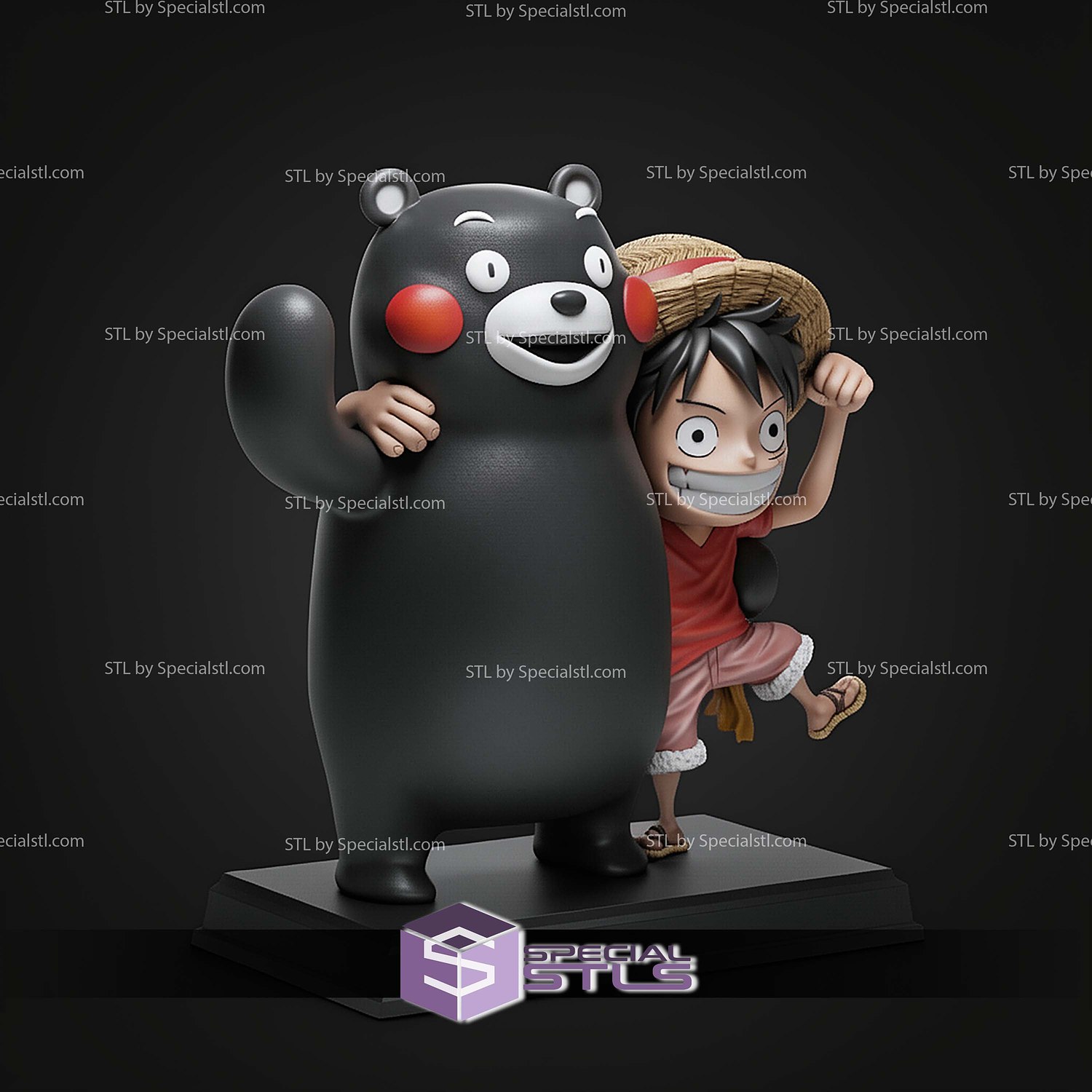 Kumamon And Luffy 185mm STL Files 3D Model — view 3