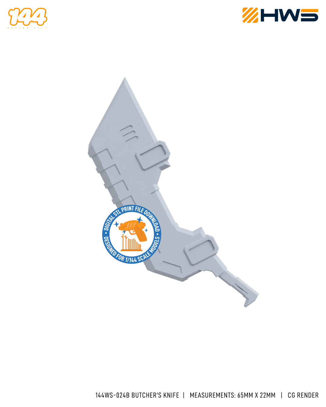 144WS-024B Butcher's Knife. 3D Printed Cleaver STL for Mecha Model Kits Model — view 2