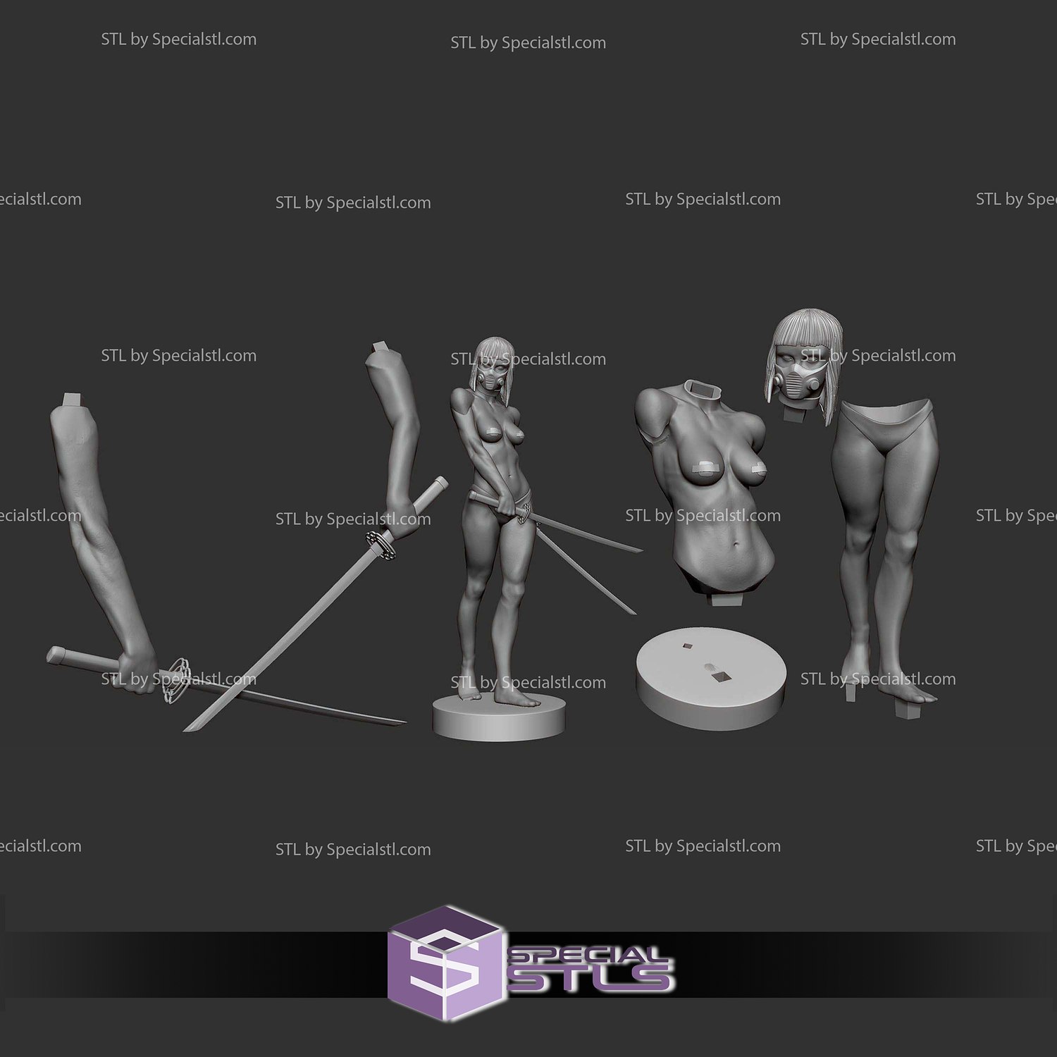Cyberpunk Katana Girl 3D Printer Files STL Model — view 3