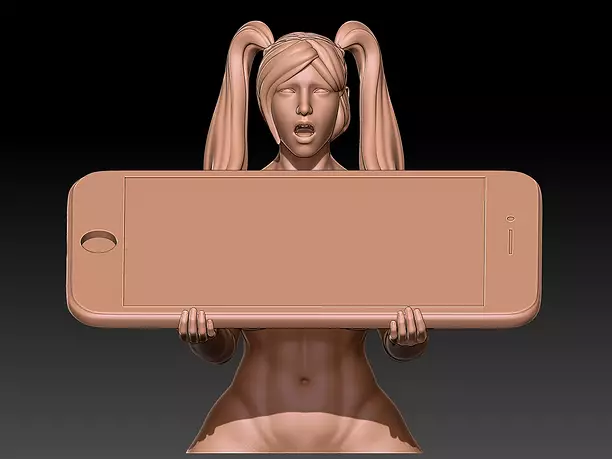 surprised woman holding cell phone 3D STL Model