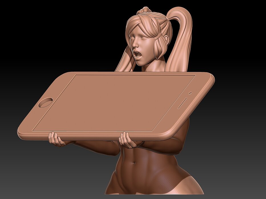 surprised woman holding cell phone 3D STL Model — view 3