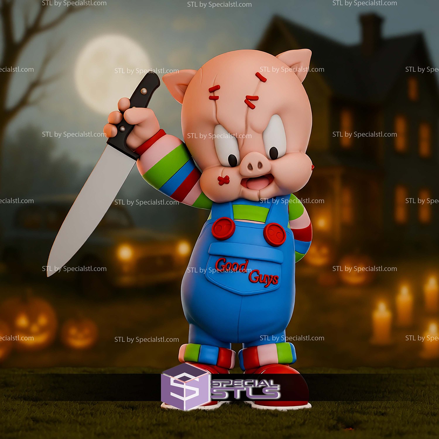 Porky Pig Chucky Life Size STL Files 3D Model — view 3