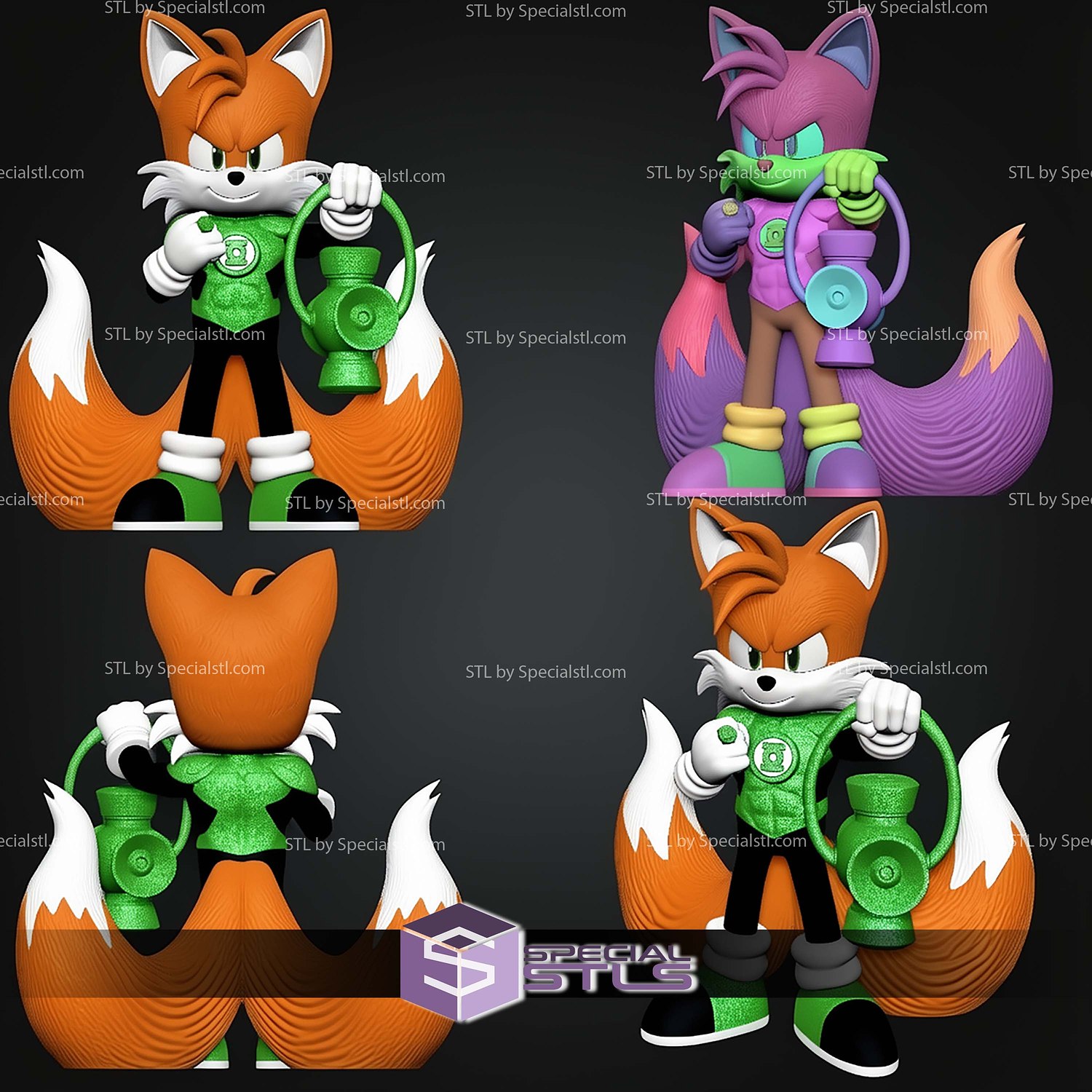 Miles Tails Prower Green Lantern No AMS 3D STL Model — view 7