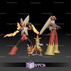 Pokemon STL Collection Torchic Combusken Blaziken Mega Evolution 3D Model