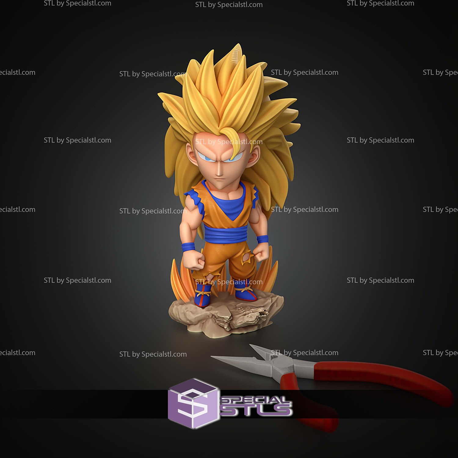 Chibi STL Collection Goku SSJ3 3D Model — view 3