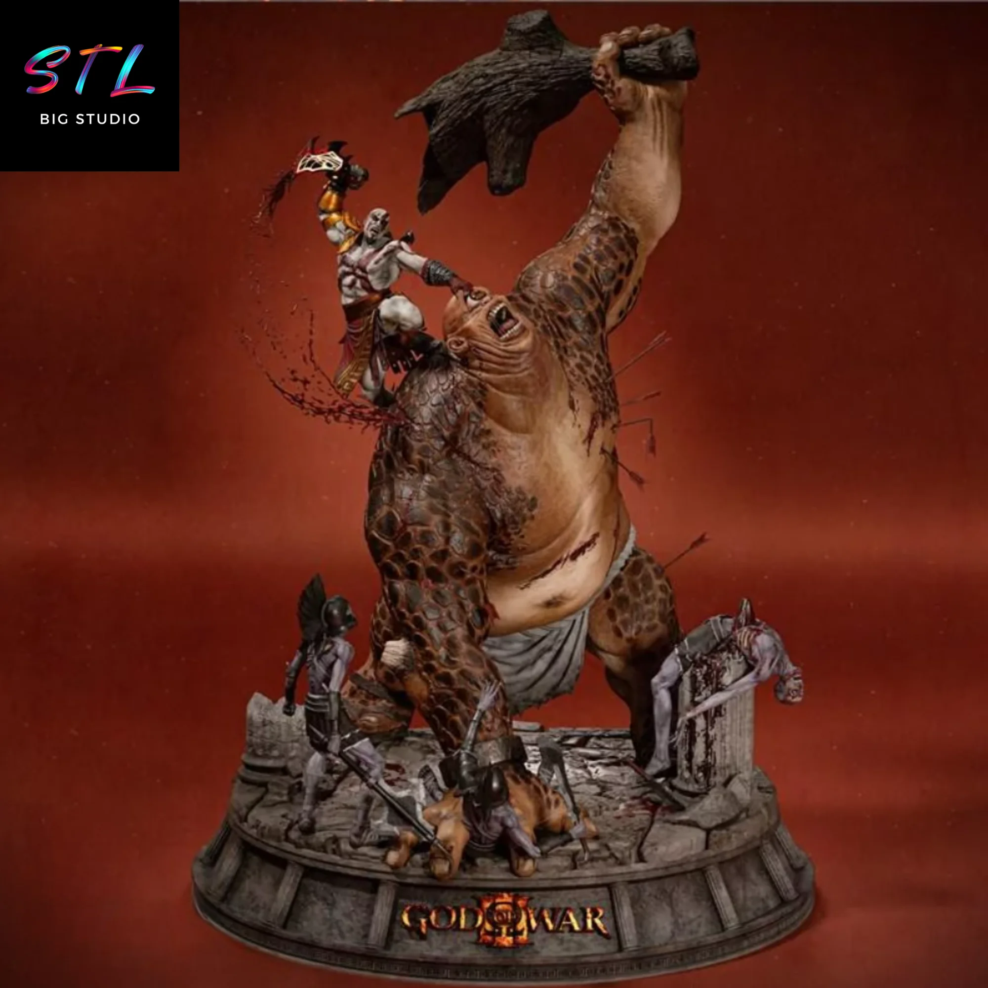 STL Kratos vs Cyclops | Epic God of War Diorama for 3D Printing Model