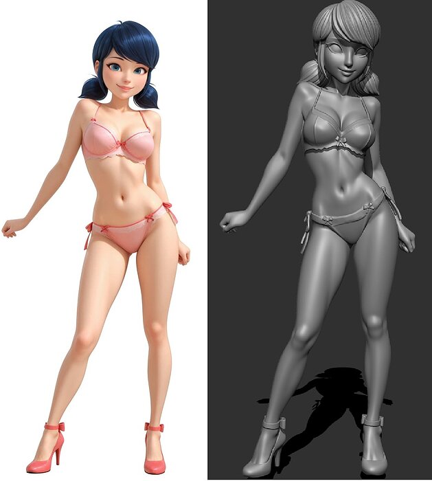 Marinette Ladybug lingerie version 3 3D STL Model — view 7