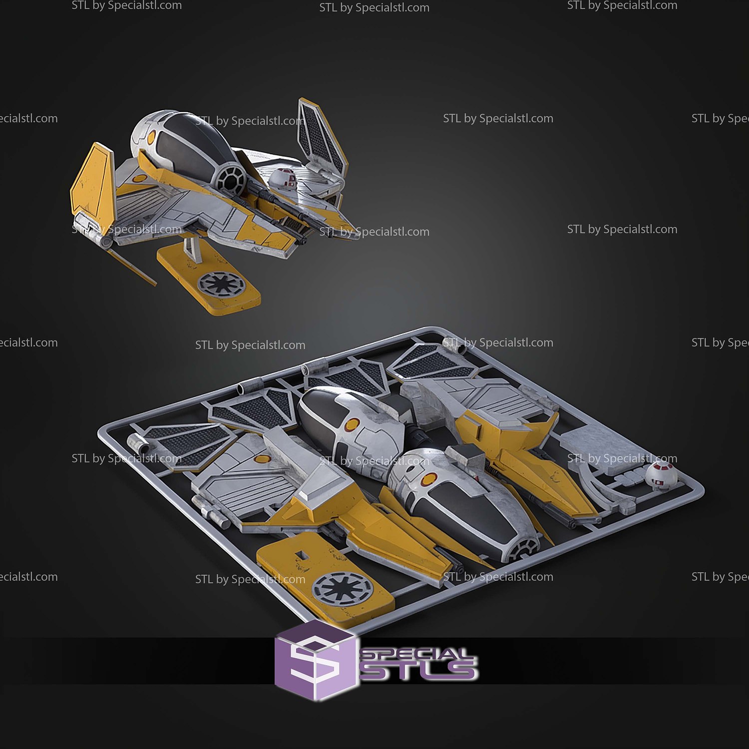 ETA-2 Jedi Starfighter Kit Card STL Files 3D Model — view 2