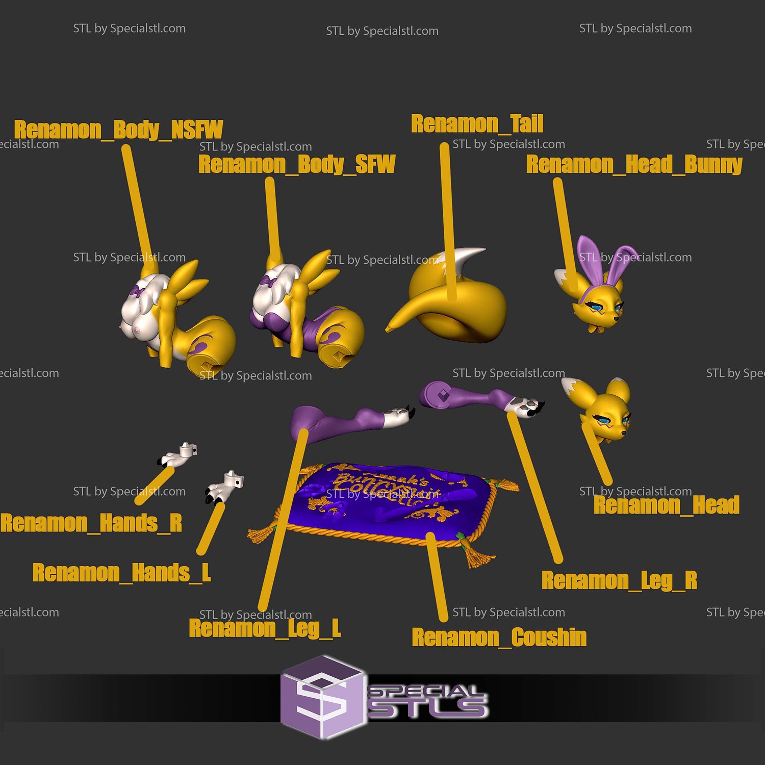 Renamon Bunny Suit 3D Printer Files STL Model — view 3