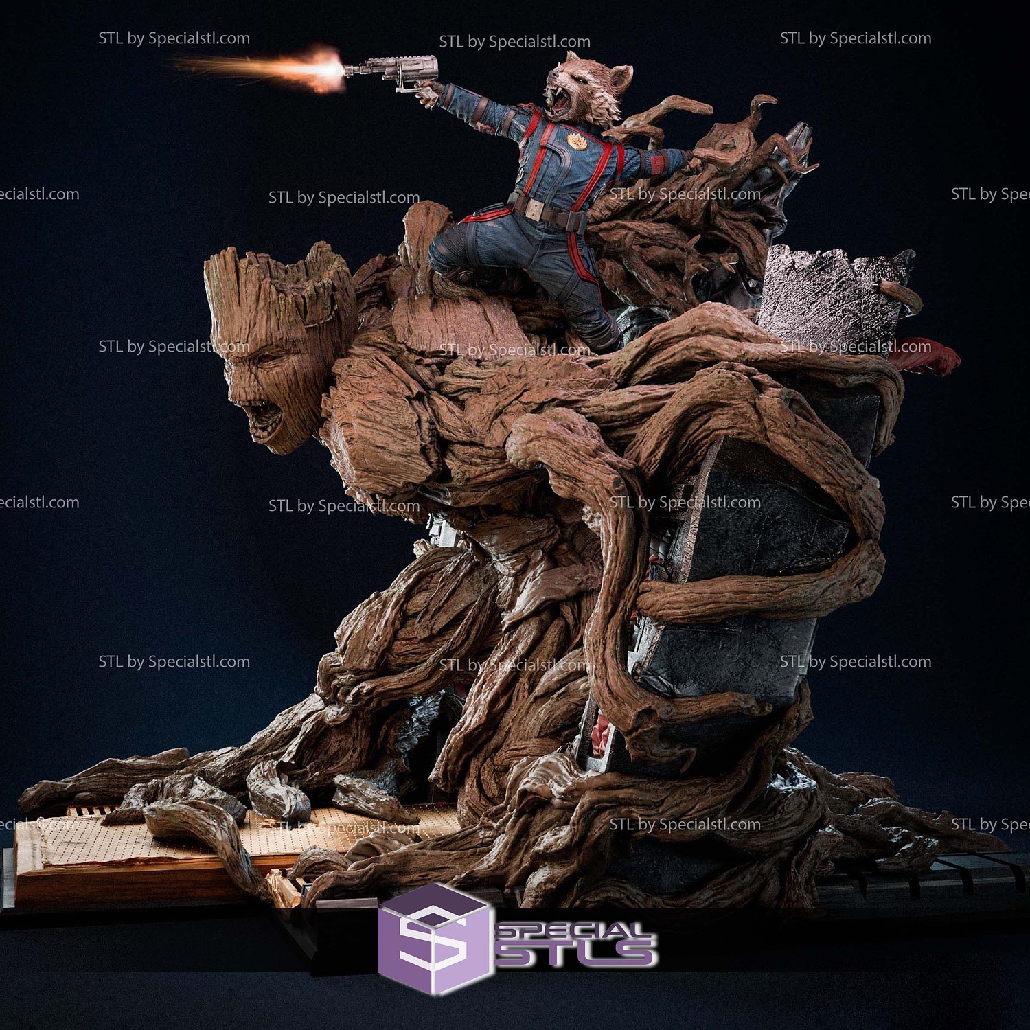 Groot Rocket Battle Diorama 3D Printer Files STL Model — view 4