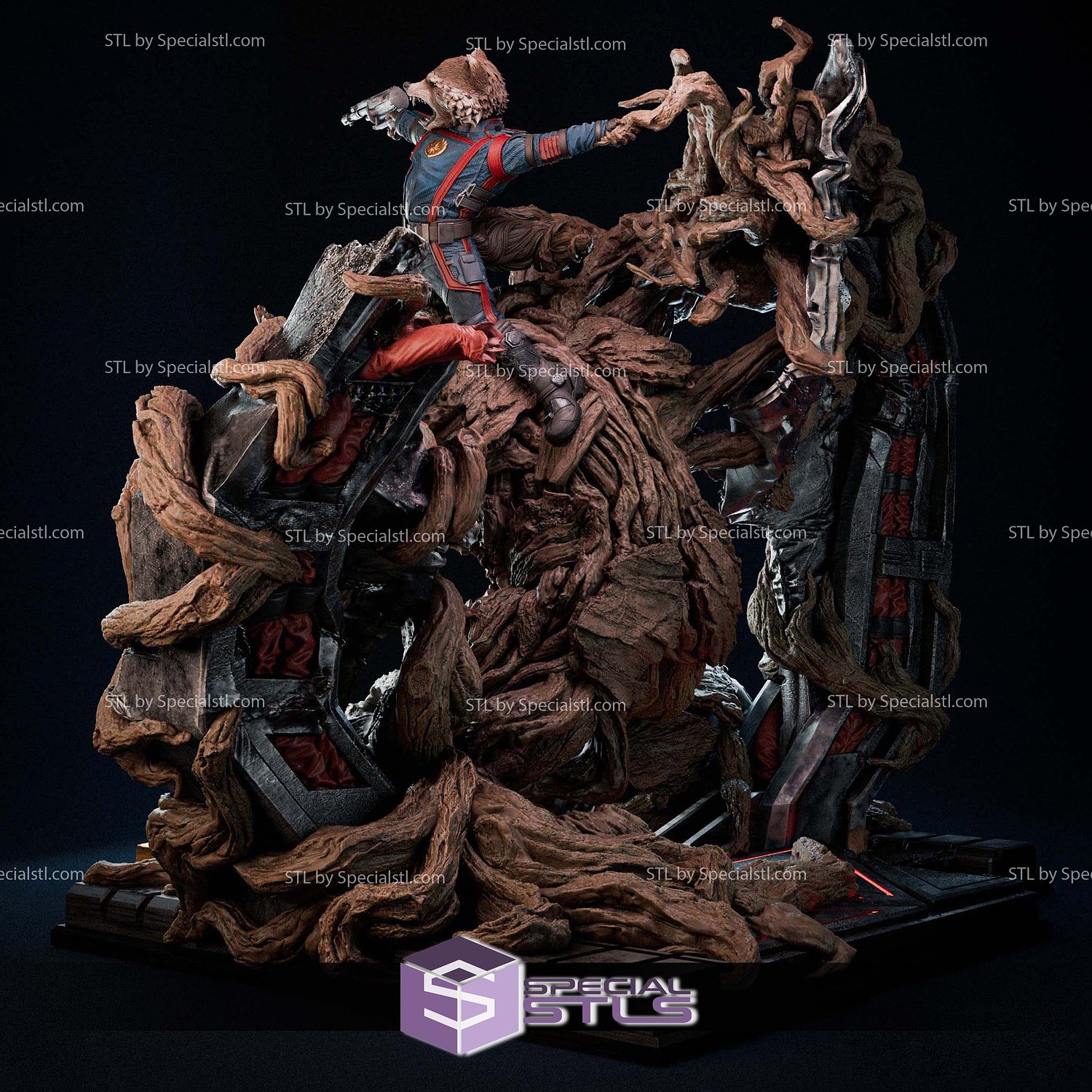 Groot Rocket Battle Diorama 3D Printer Files STL Model — view 5