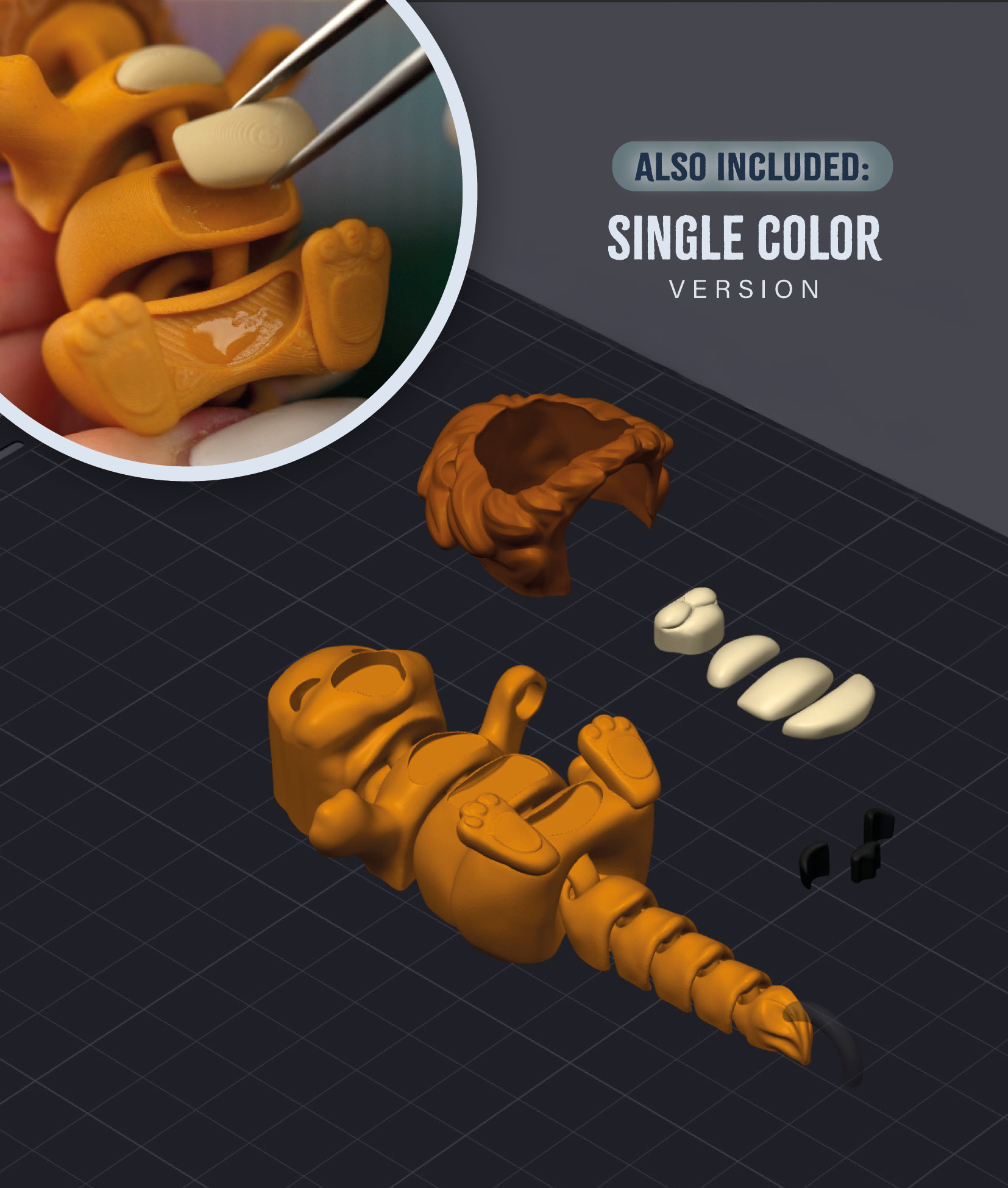 Luis, the Flexi Lion - Magnetic Hand-Holding Companion 3D 3MF Model