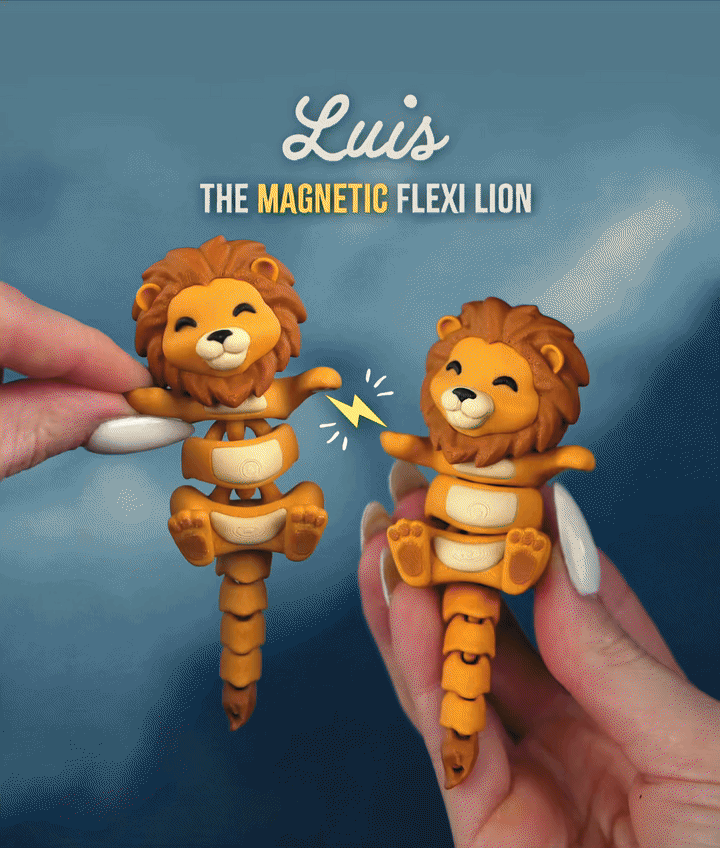Luis, the Flexi Lion - Magnetic Hand-Holding Companion 3D 3MF Model — view 2