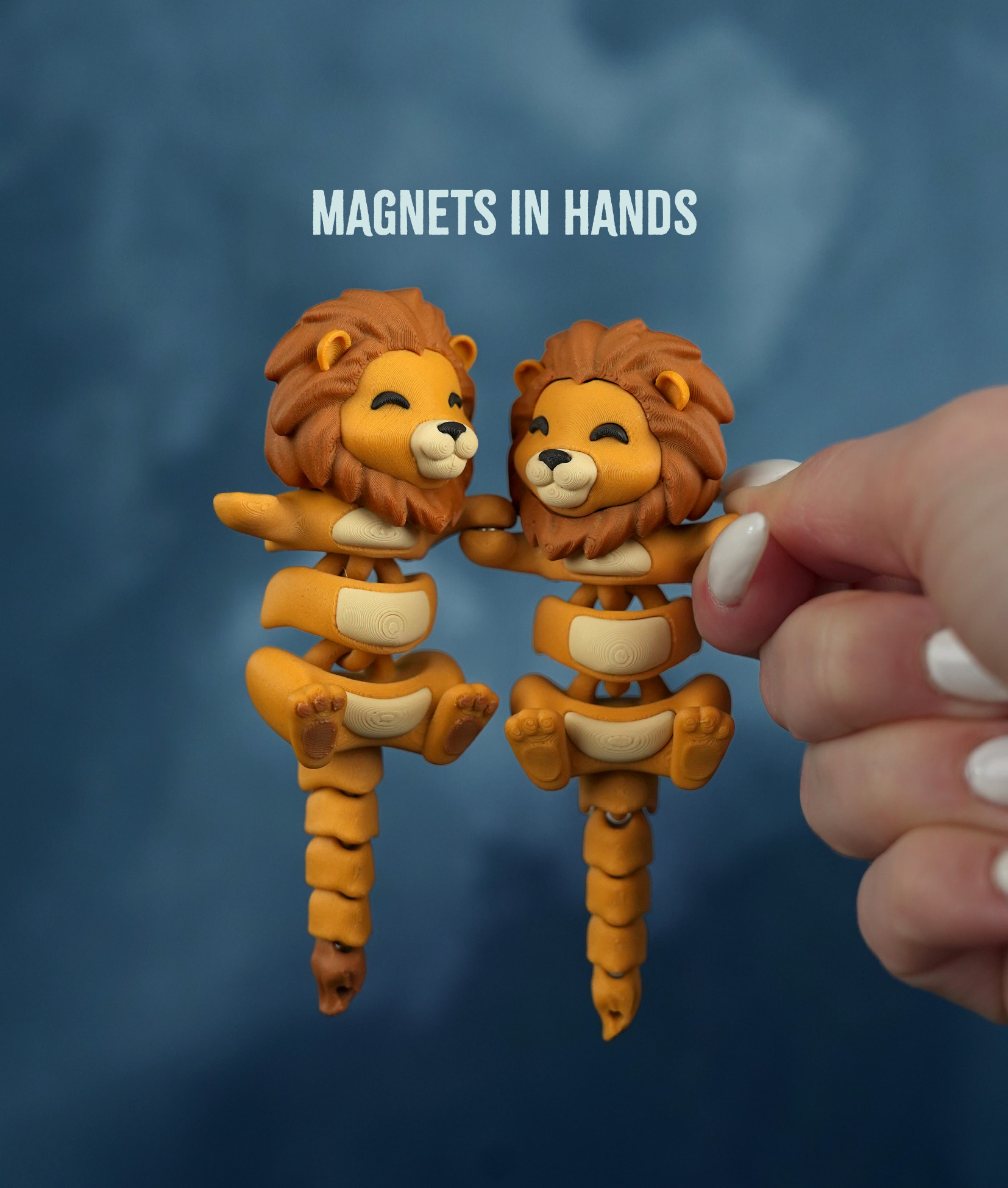 Luis, the Flexi Lion - Magnetic Hand-Holding Companion 3D 3MF Model — view 4