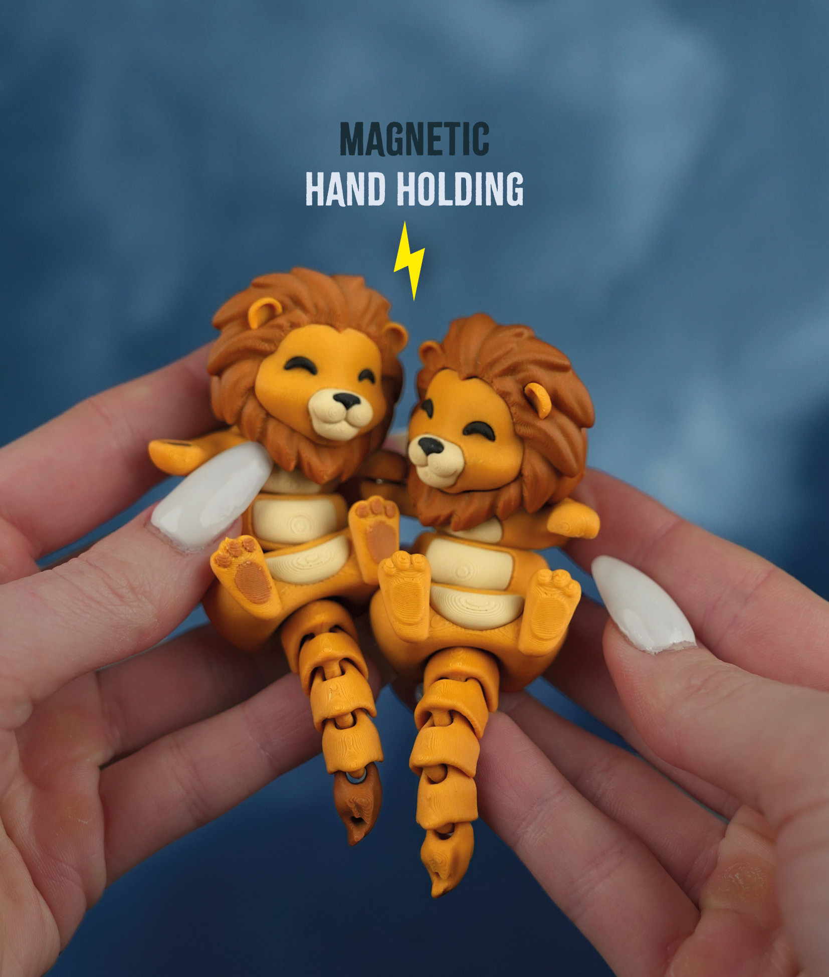 Luis, the Flexi Lion - Magnetic Hand-Holding Companion 3D 3MF Model — view 7