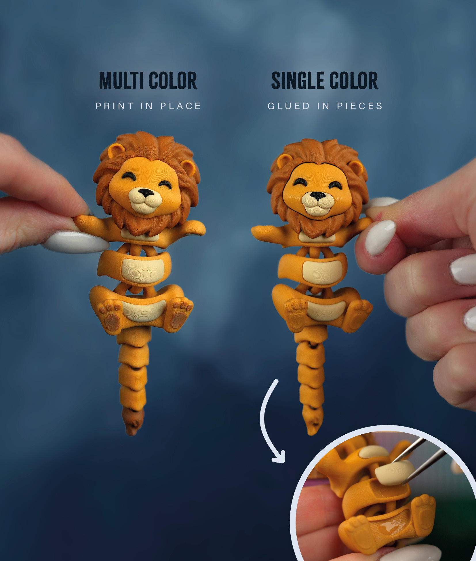 Luis, the Flexi Lion - Magnetic Hand-Holding Companion 3D 3MF Model — view 8