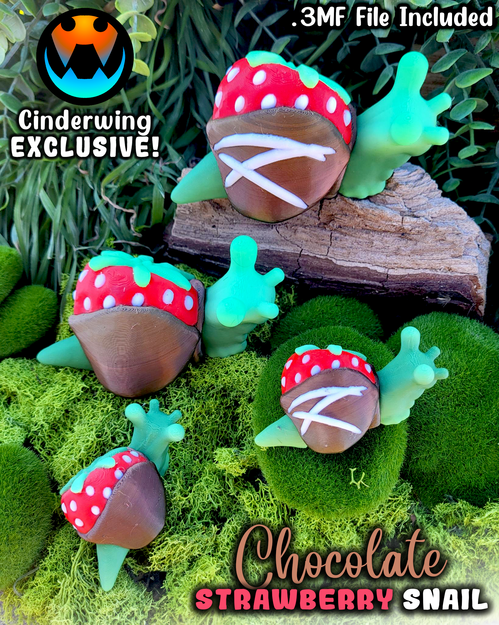 Tiny Chocolate Strawberry Snail 3D 3MF Model — view 2