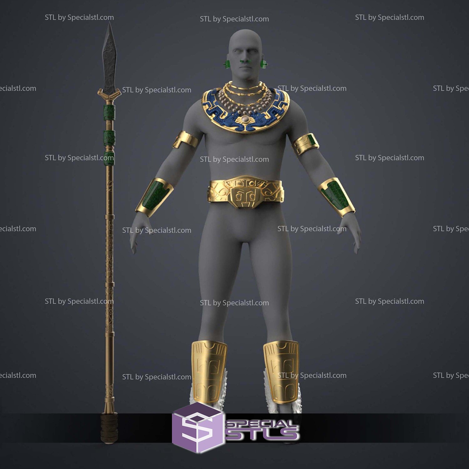 Cosplay STL Files Namor Armor and Spear 3D Model — view 3