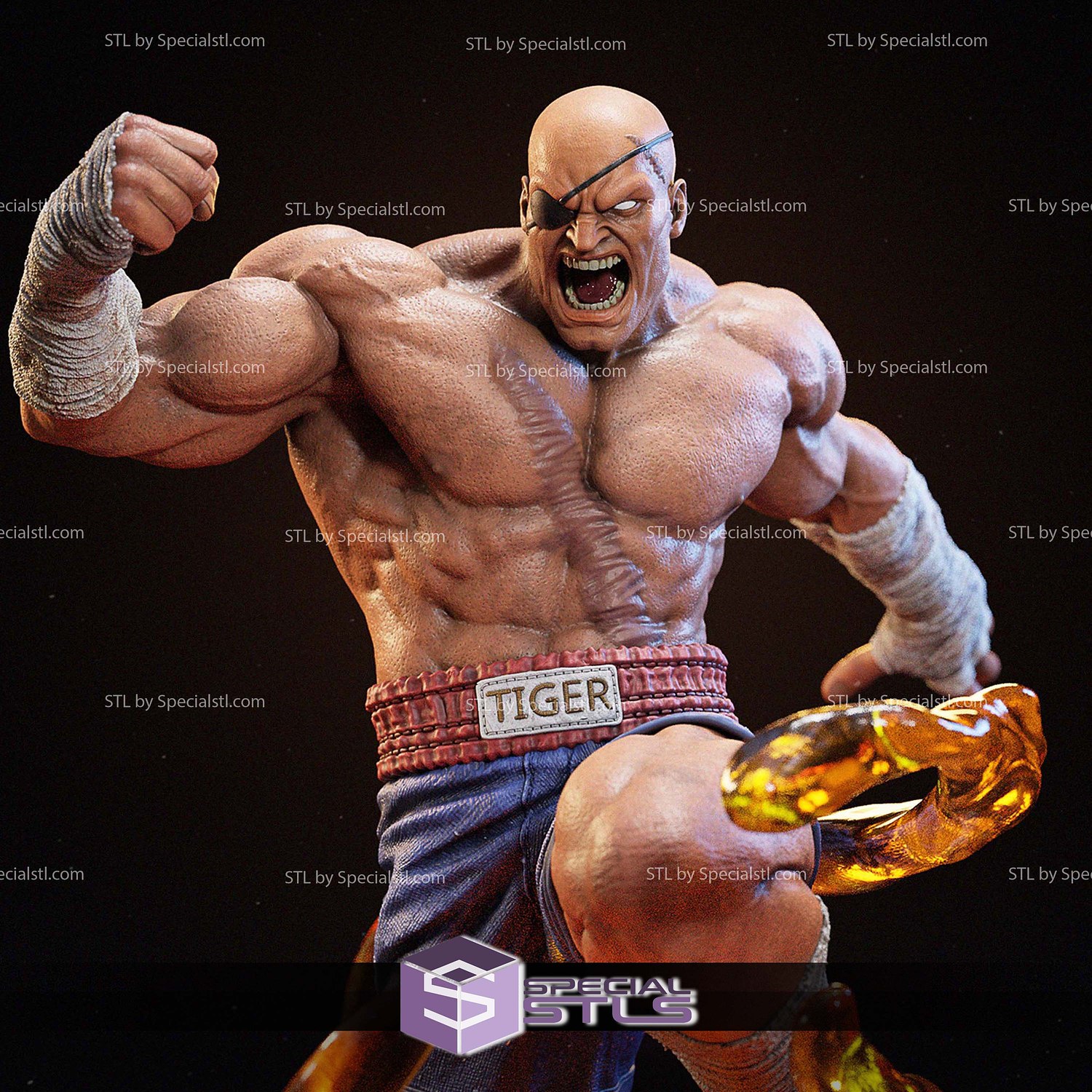 Sagat Tiger 3D Printer Files STL Model — view 2