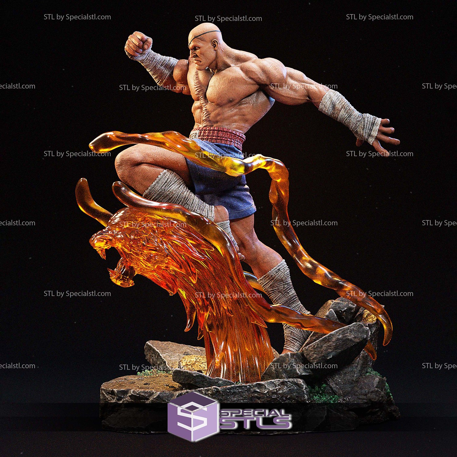 Sagat Tiger 3D Printer Files STL Model — view 4
