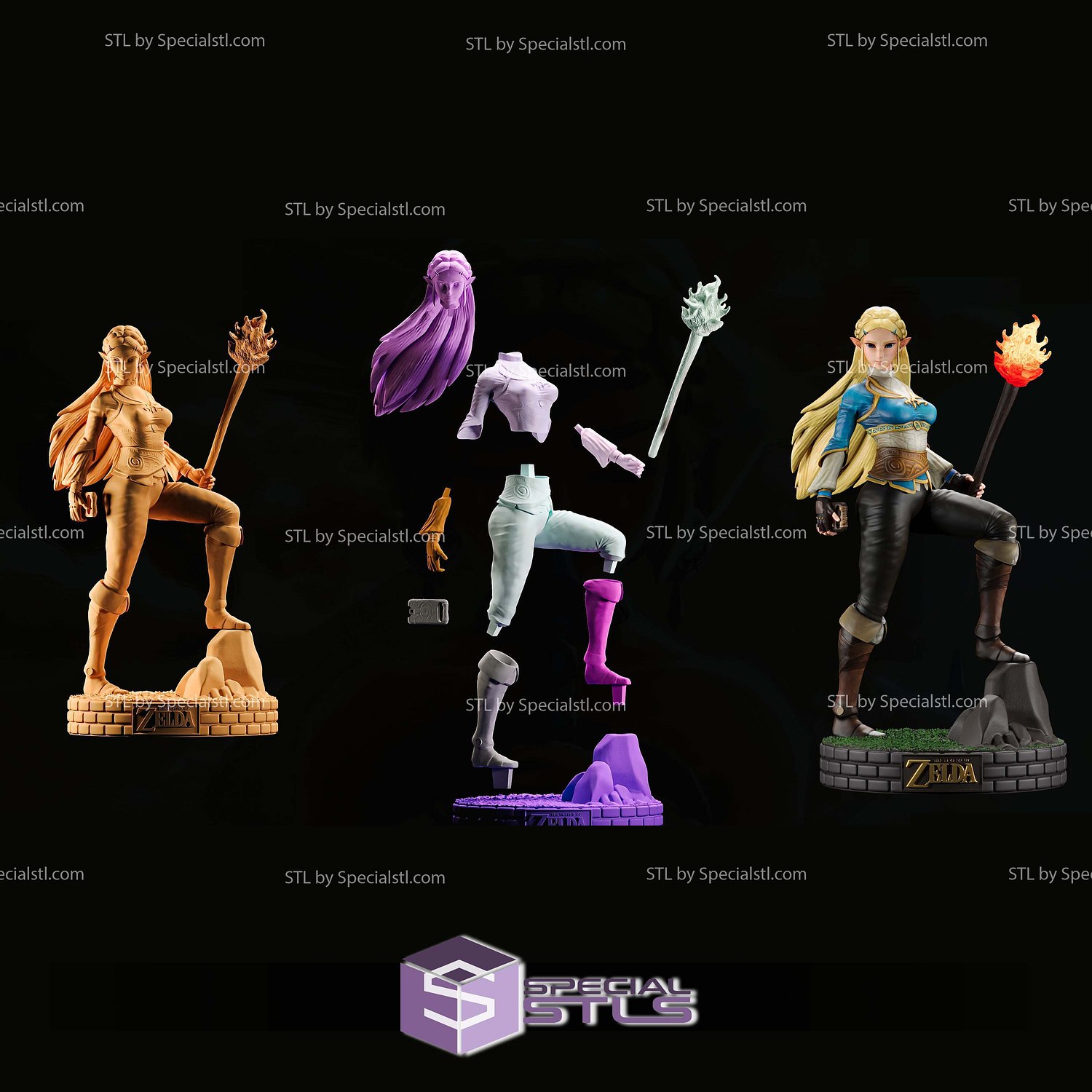 Princess Zelda and Torch STL Files 3D Model — view 3