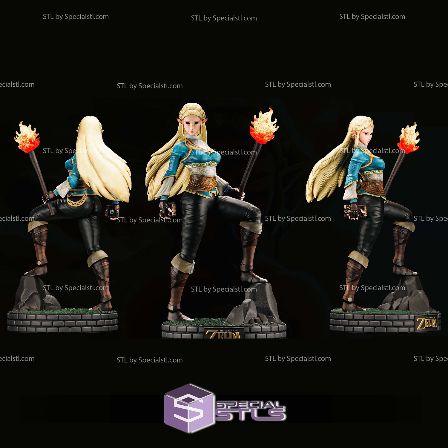 Princess Zelda and Torch STL Files 3D Model — view 4