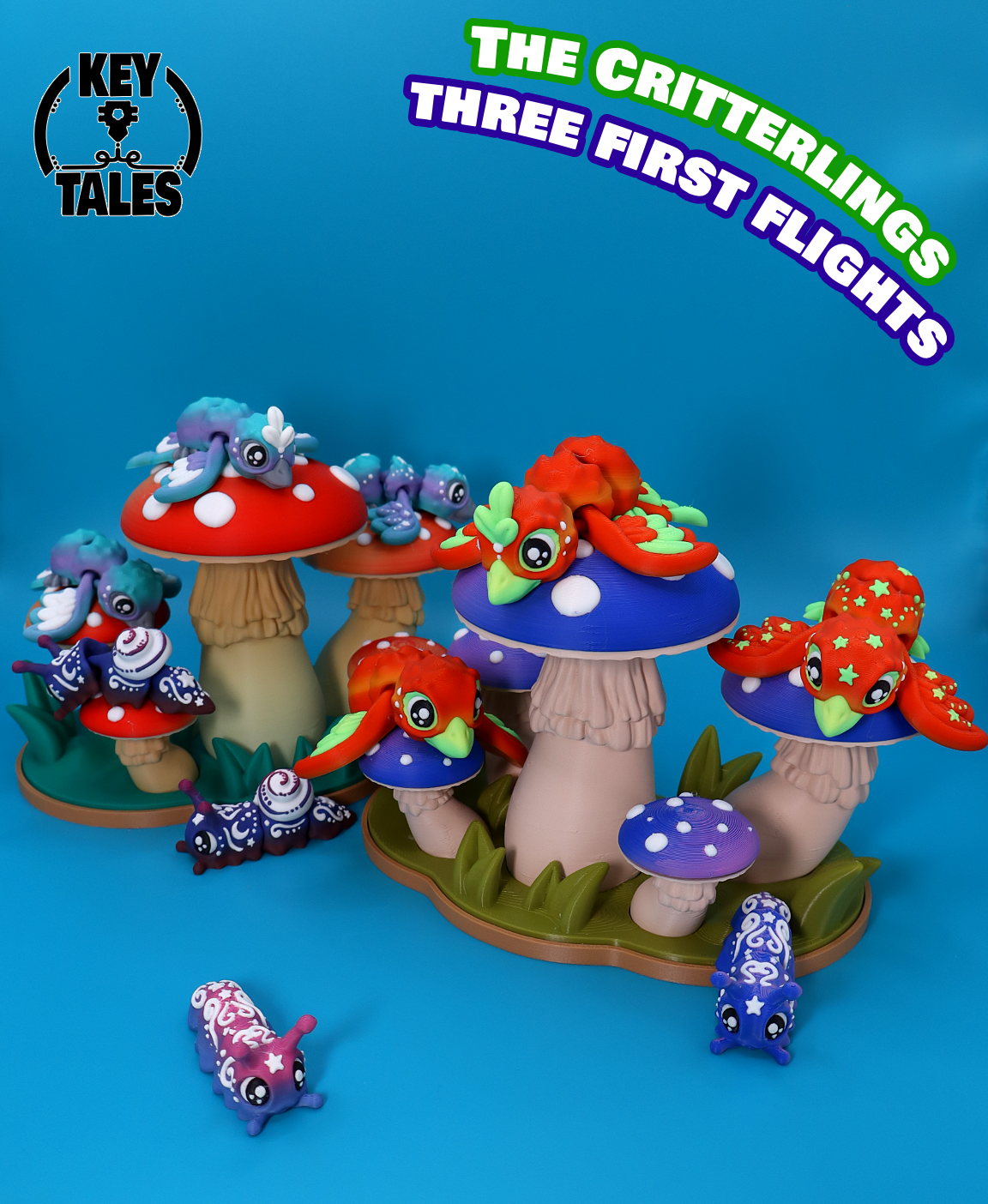 The Critterlings: Raven, Magpie, Cardinal + Mushrooms Diorama 3D 3MF Model