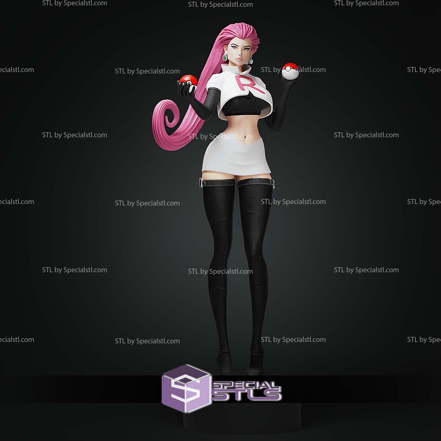 Jessie Pokemon And Pokeball STL Files 3D Model — view 5