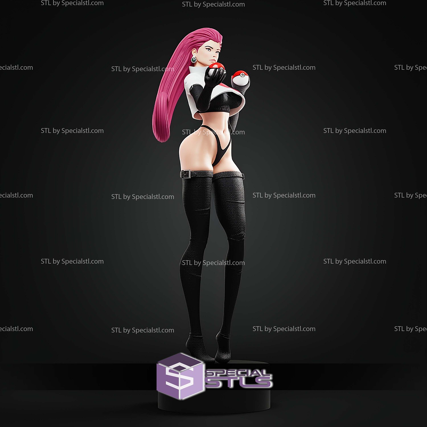 Jessie Pokemon And Pokeball STL Files 3D Model — view 7