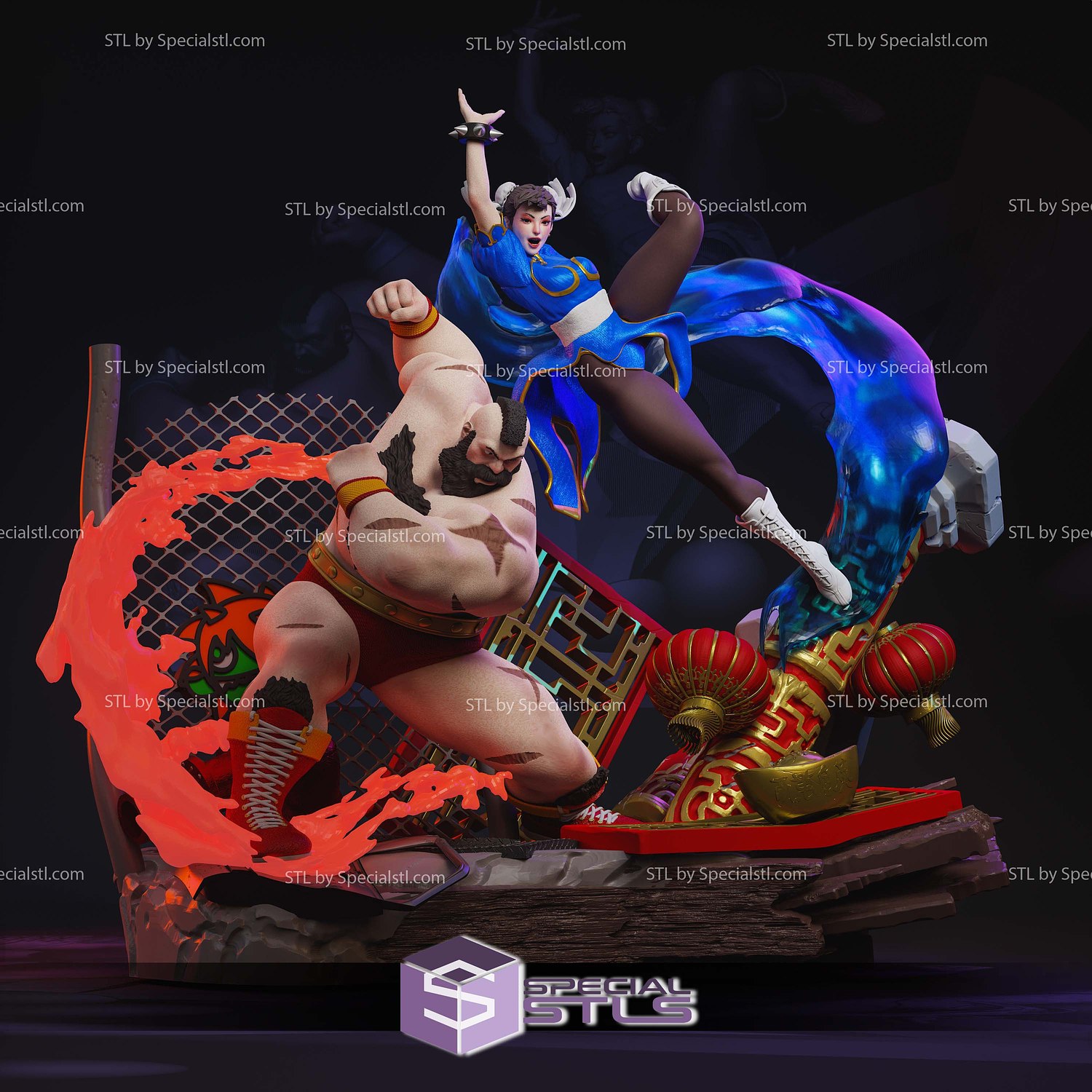 Chun Li vs Zangief Combitation 3D Printer Files STL Model — view 3