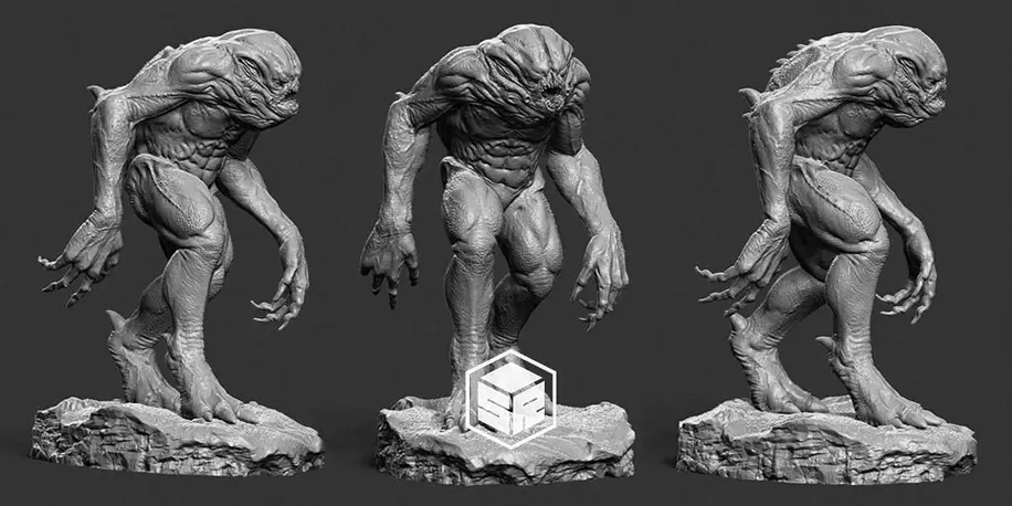 Creature humanoid on rock 3D OBJ Model