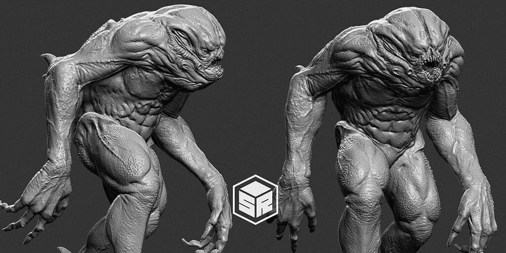 Creature humanoid on rock 3D OBJ Model — view 2