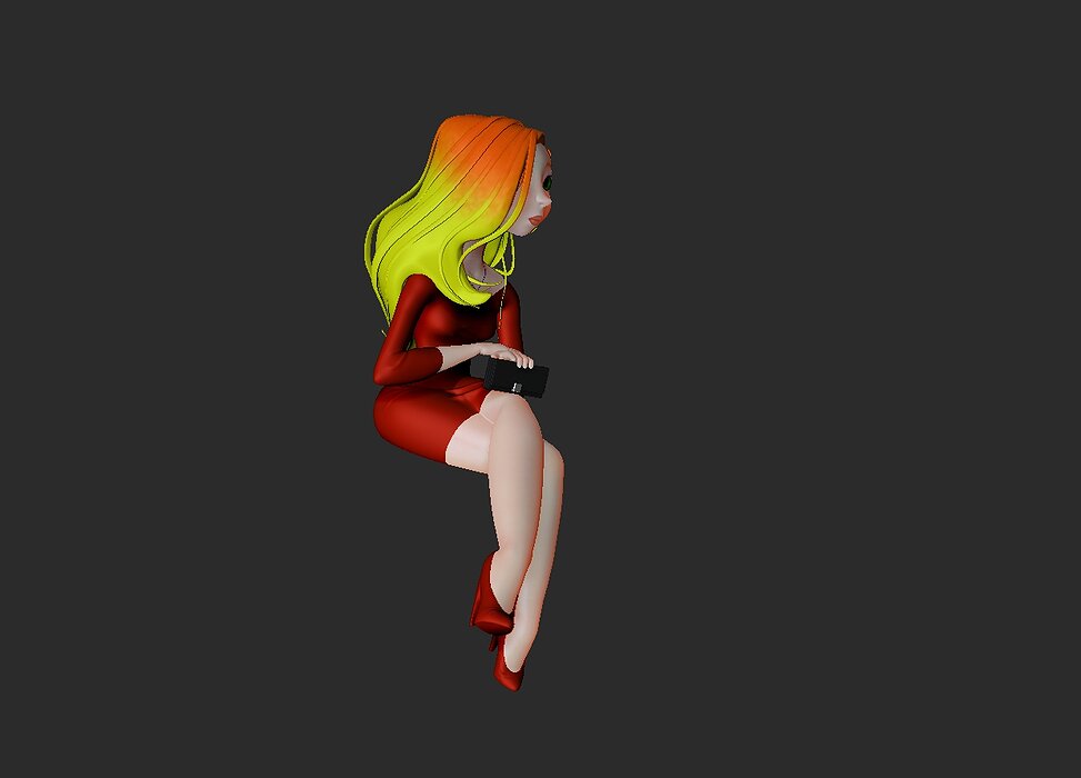 waiting lady 3D OBJ Model — view 2