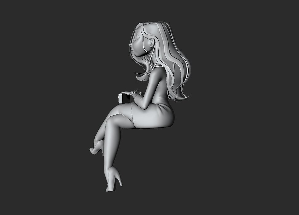 waiting lady 3D OBJ Model — view 6