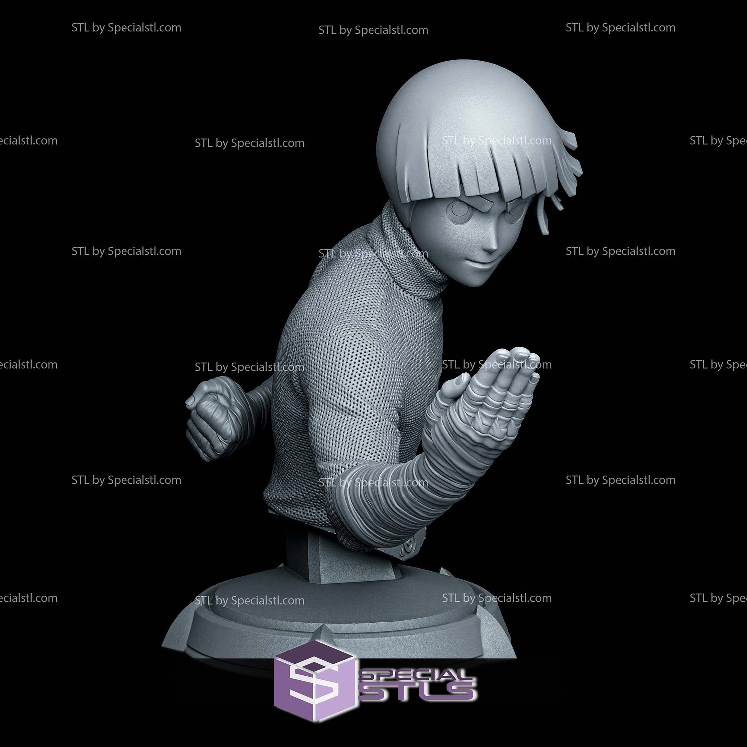 Rock Lee Bust 145mm 3D Printer Files STL Model — view 4