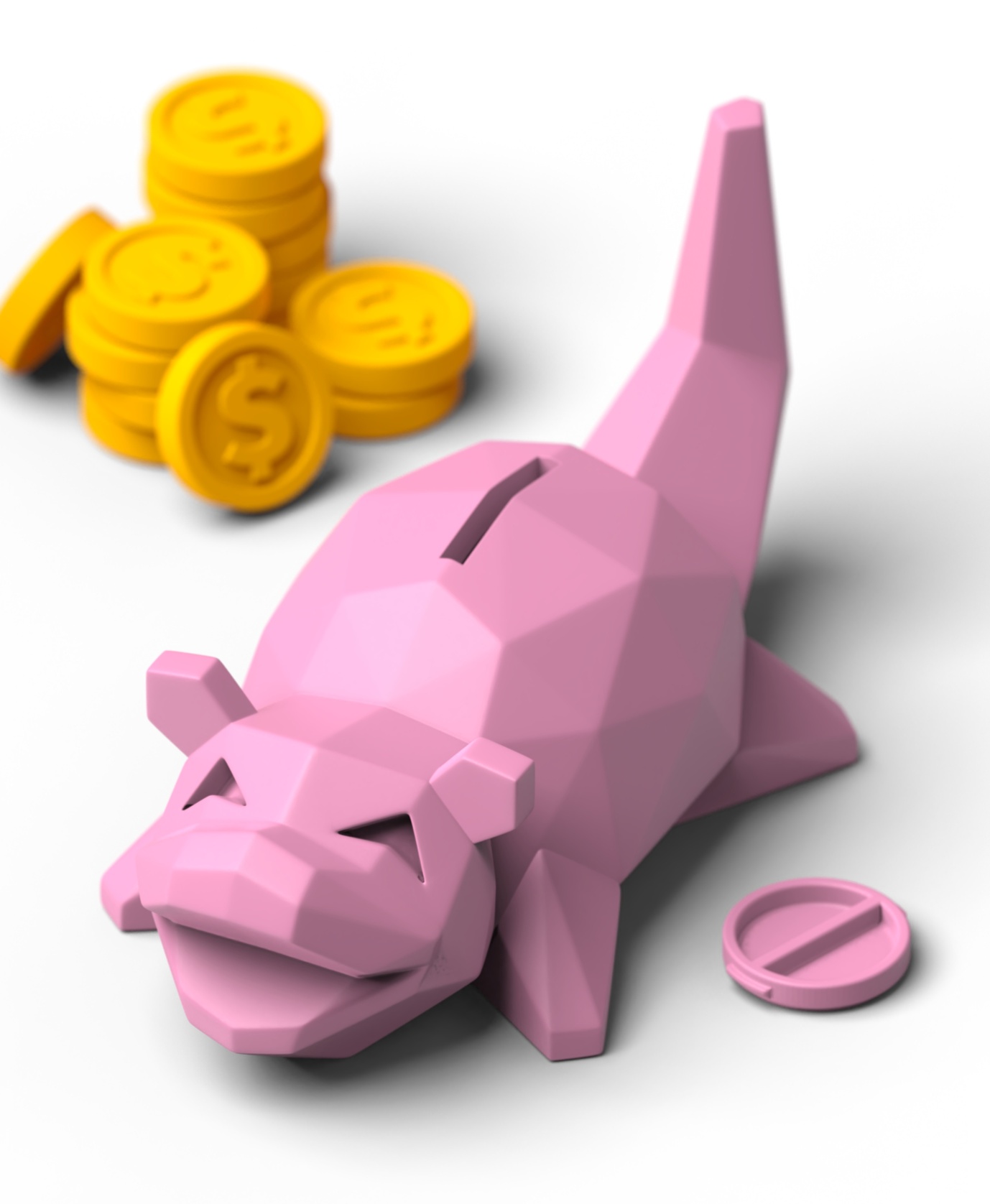 Low-poly Slowpoke - Piggy Bank 3D STL Model — view 2