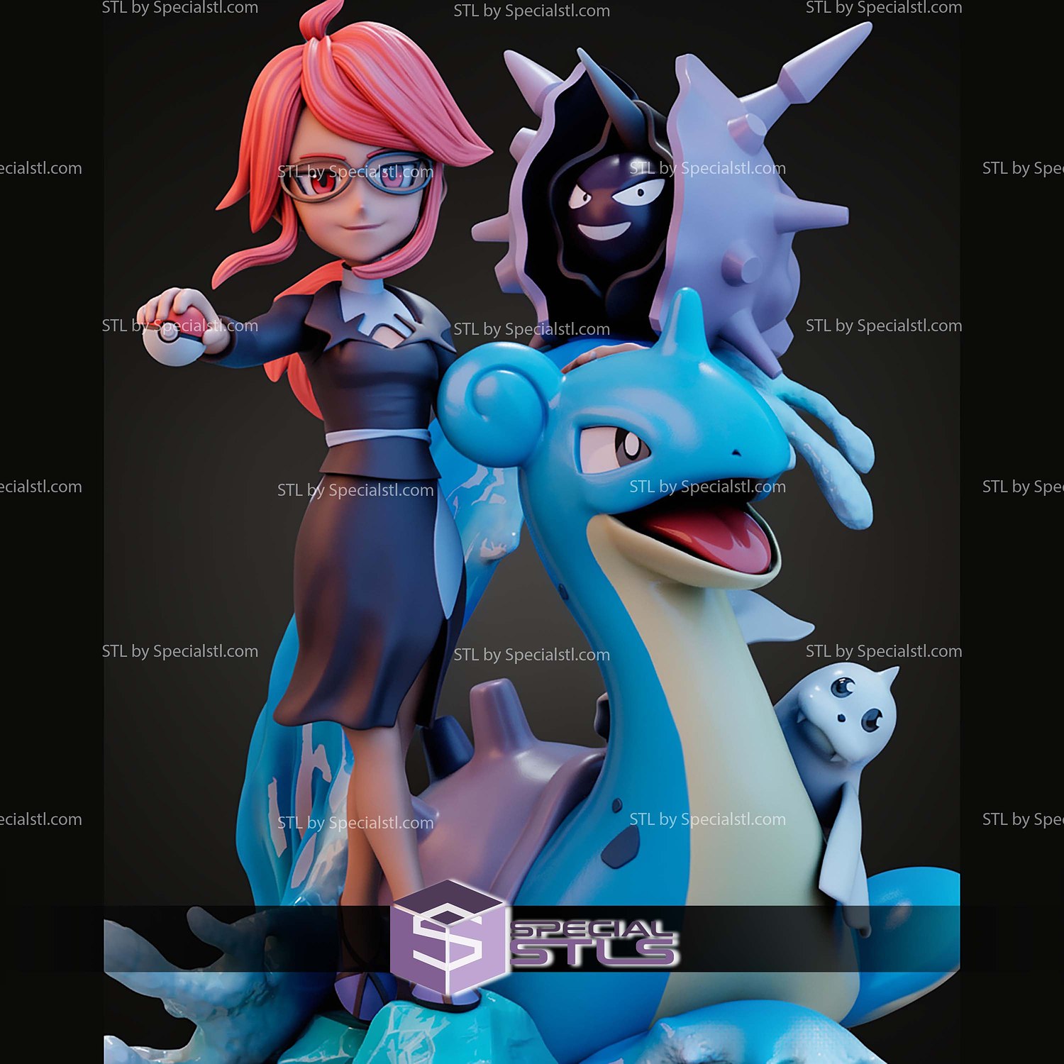 Lorelei And Lapras Pokemon STL Files 3D Model — view 3